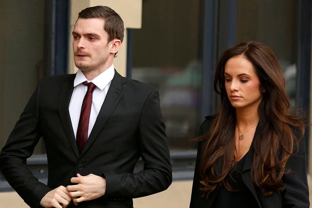 Former Sunderland soccer player Adam Johnson arrives with his girlfriend Stacey Flounders  at  Bradford Crown Court in Bradford,
