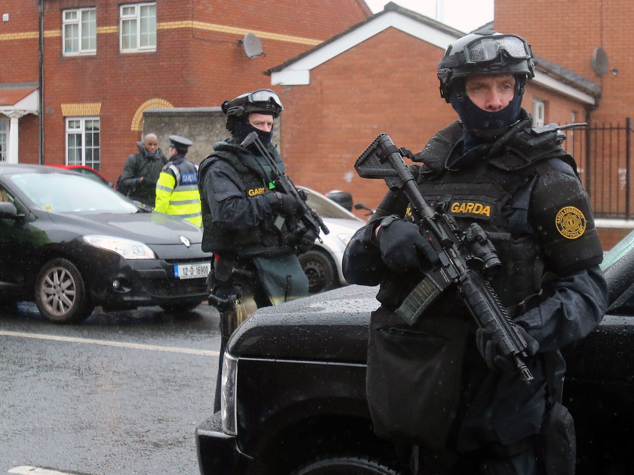 Armed Gardai from the forces Emergency Response Unit on patrol in North Inner City Dublin as gang violence has resulted in two murders in four days