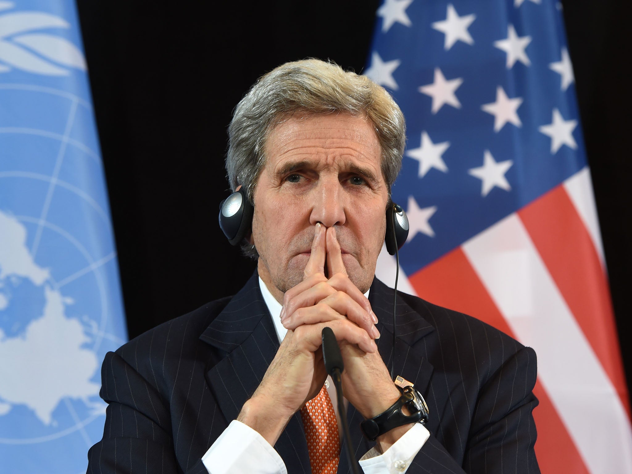 US Secretary of States John Kerry follows a news conference after the International Syria Support Group (ISSG) meeting in Munich, southern Germany