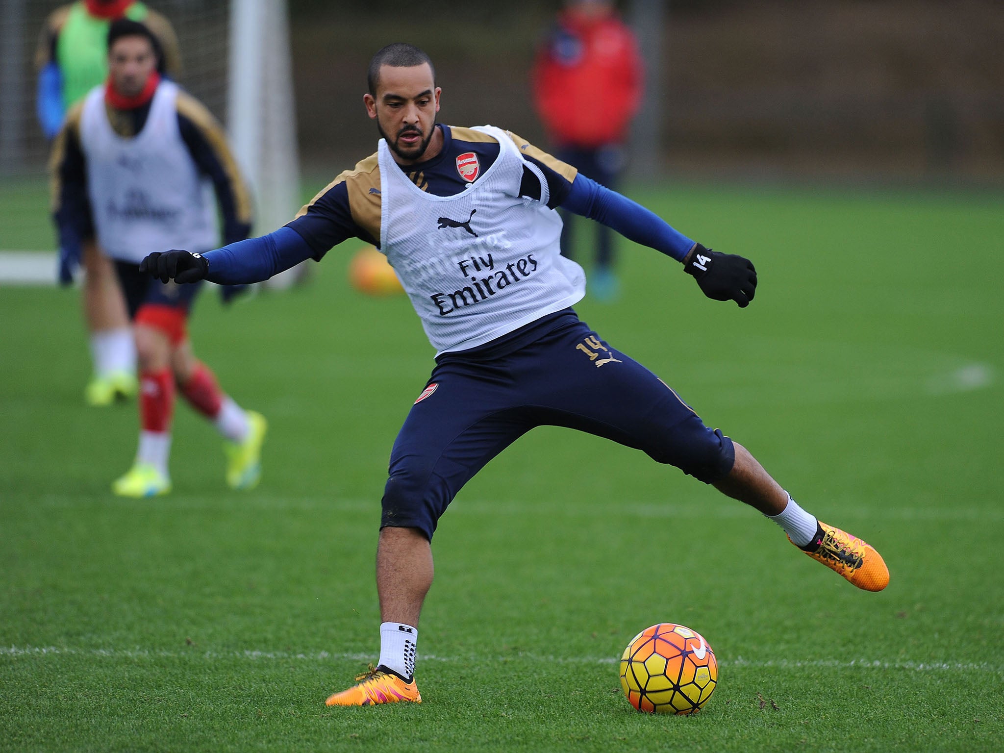 Theo Walcott of Arsenal during a training session at London Colney