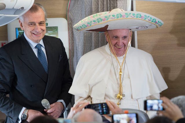Pope Francis was gifted a traditional Mexican hat by a journalist ahead of his visit to the country