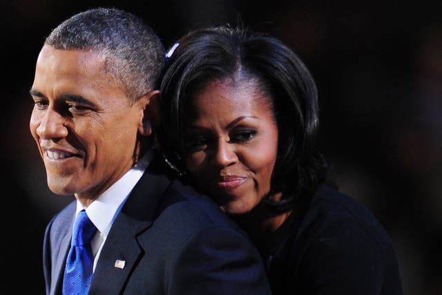 Barack and Michelle Obama celebrating after his re-election in 2012