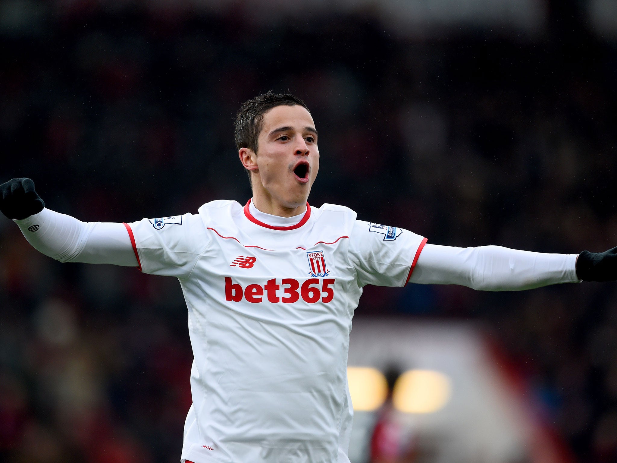 Ibrahim Afellay celebrates scoring a goal against Bournemouth