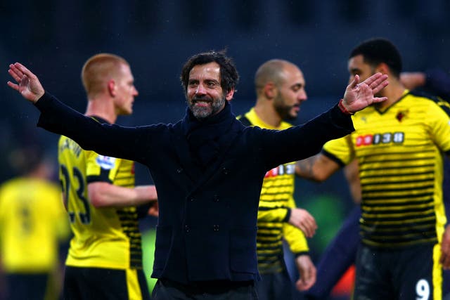 Watford manager Quique Sanchez Flores celebrates the win over Crystal Palace