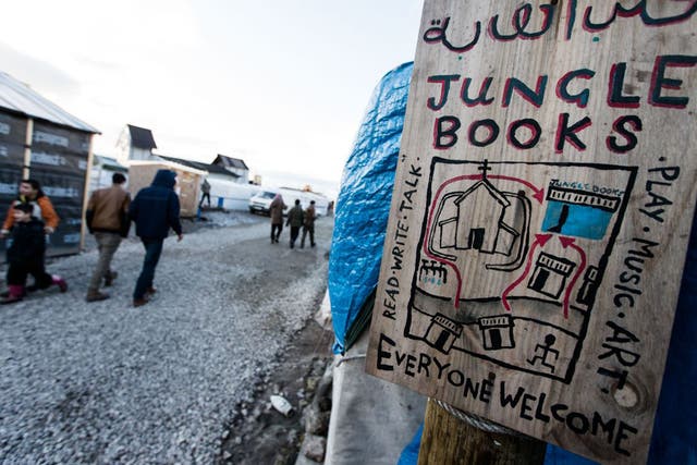 A makeshift bookshop in the Calais Jungle