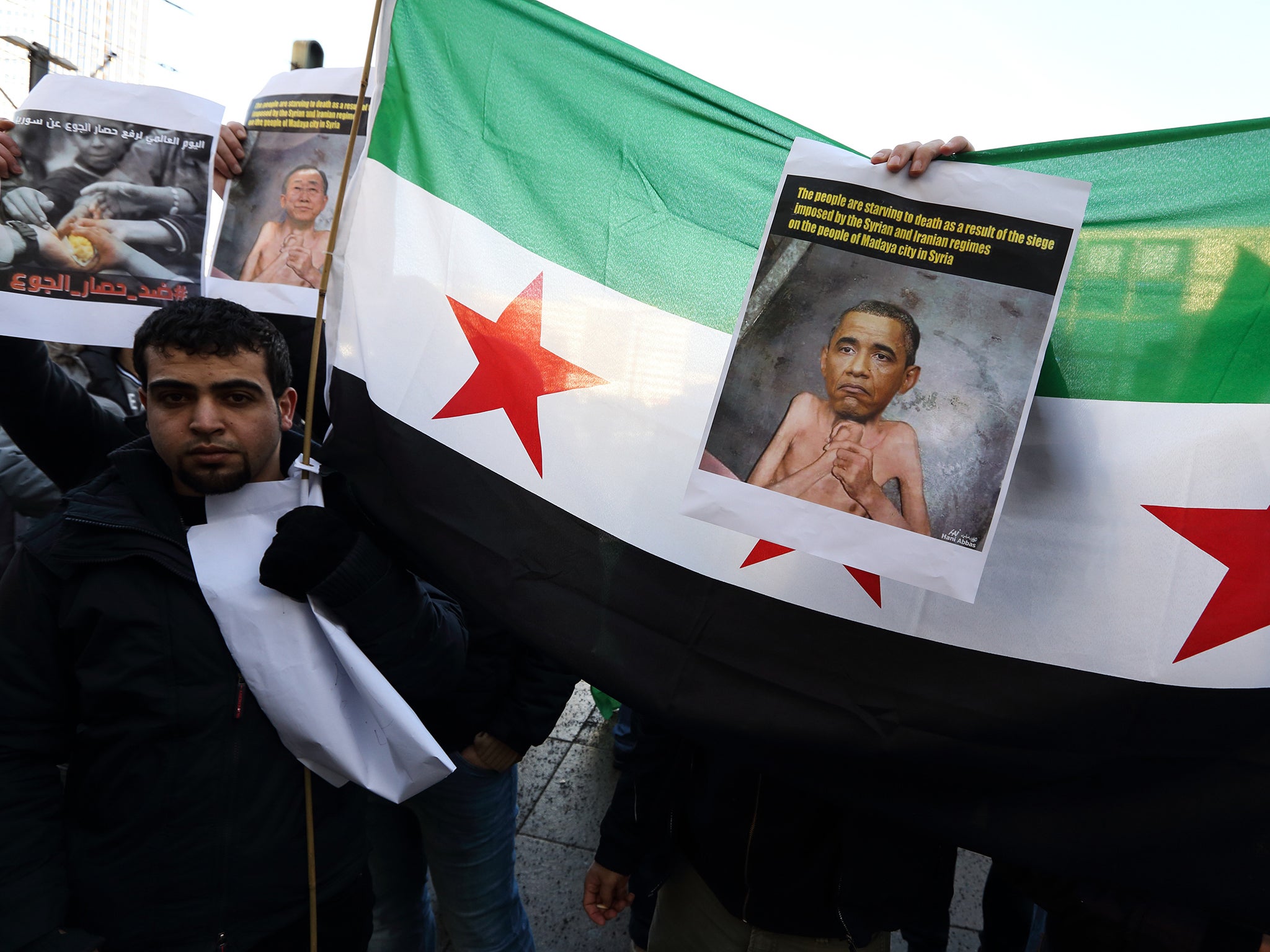Syrians rallied in Berlin to urge Obama and the international community to save the Syrian town of Madaya from hunger caused by the siege of the Assad regime