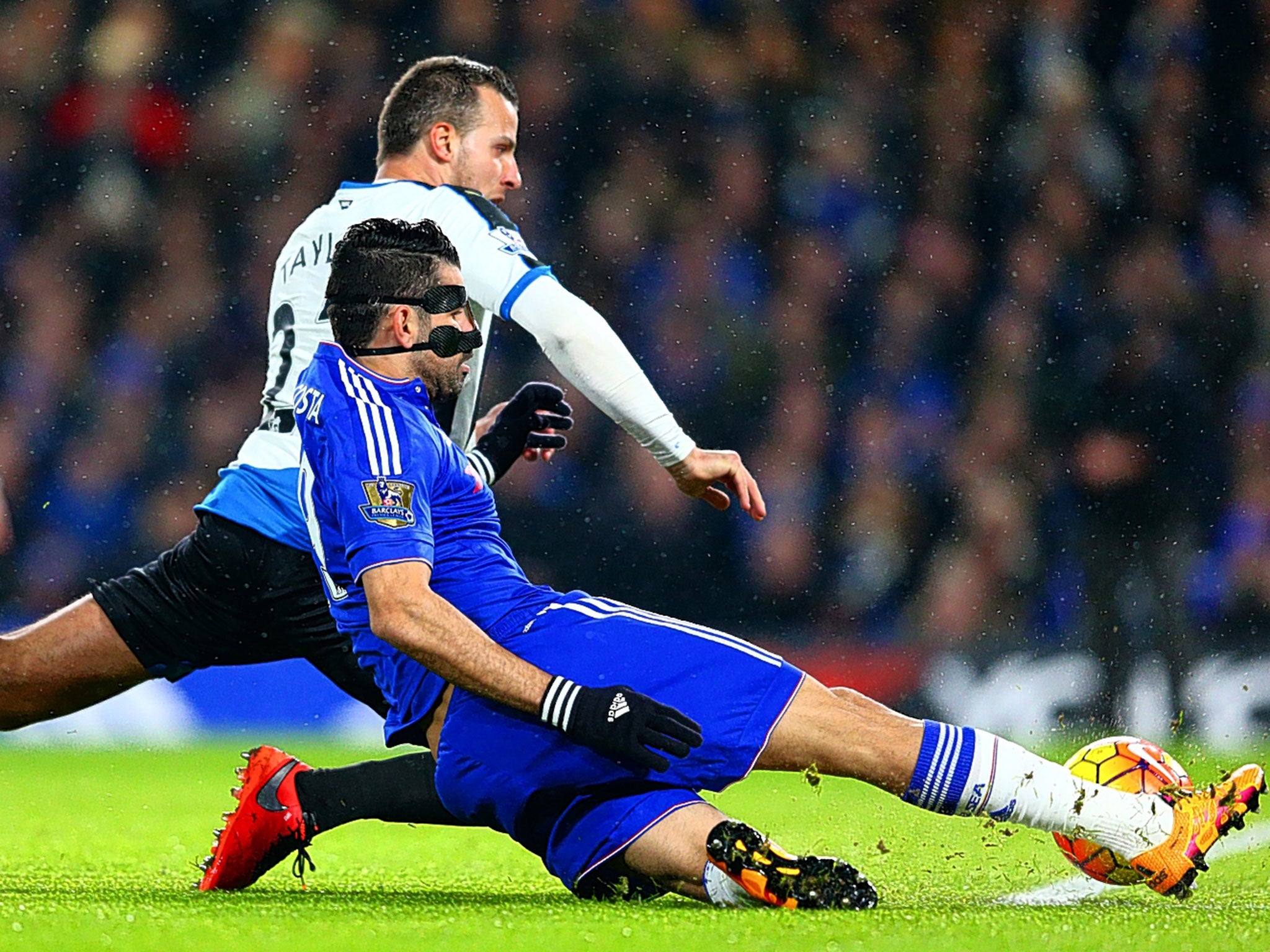 A masked Diego Costa slides Chelsea into the lead after only five minutes at Stamford Bridge