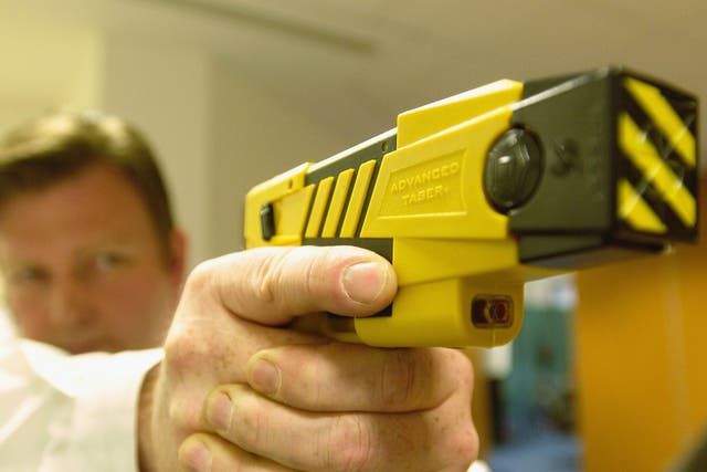 Tasers fire two darts, and temporarily disable their targets with a five-second discharge of 50,000 volts