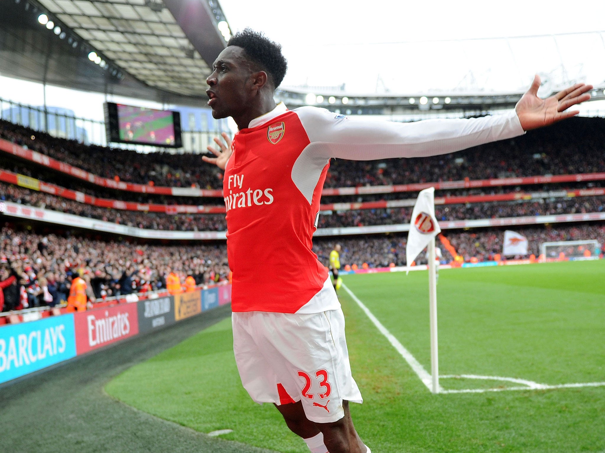 Danny Welbeck celebrates his late winner against Leicester