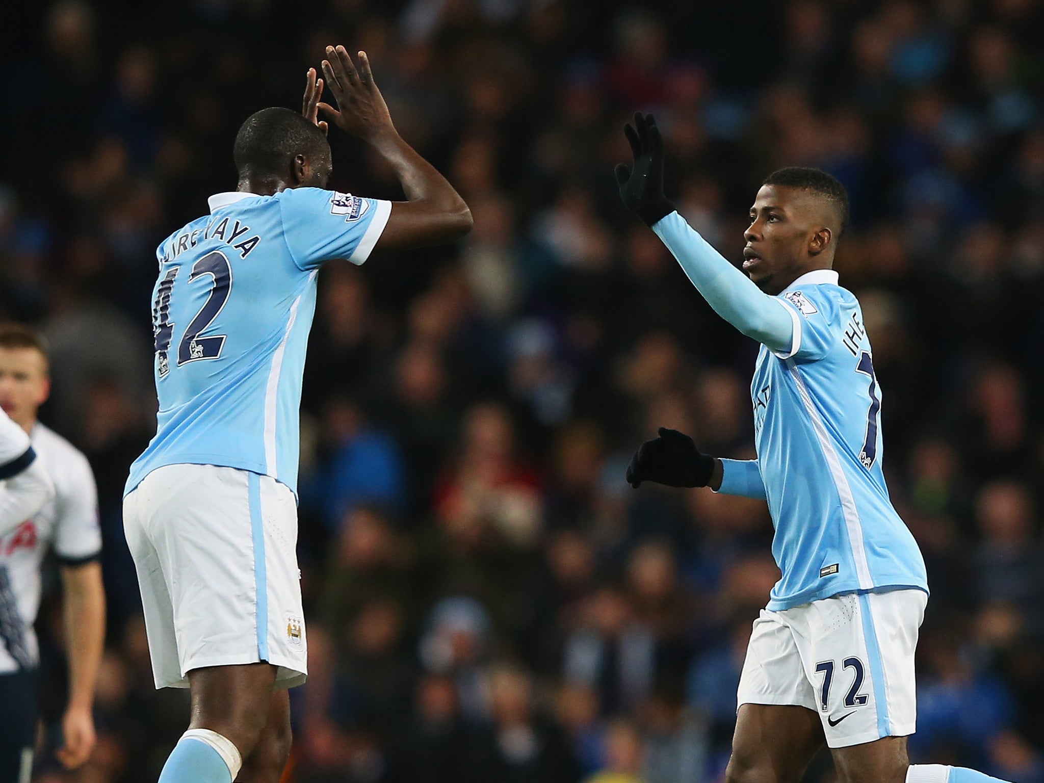 Kelechi Iheanacho is congratulated on his equaliser