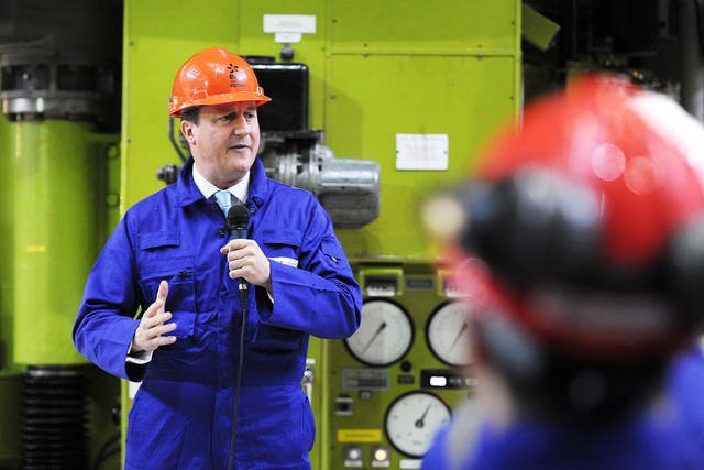 David Cameron delivering a speech to workers in the Charge Hall at Hinkley Point B in 2013. The Prime Minister is relying on Hinkley Point C as part of his strategy to 'keep the lights on' in Britain in the next decade