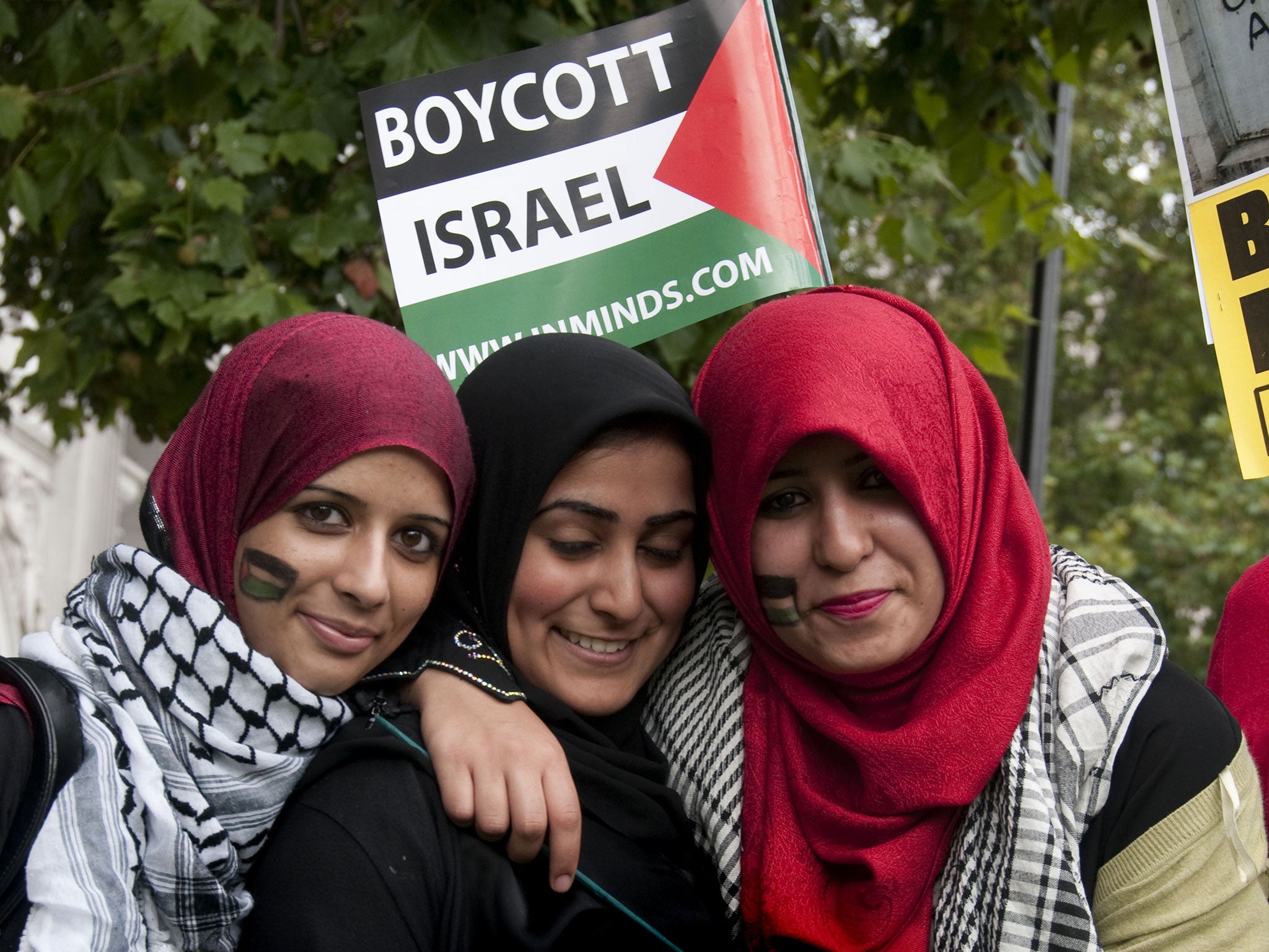 Protesters in London calling for a boycott of Israeli goods