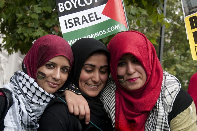 Protesters in London calling for a boycott of Israeli goods