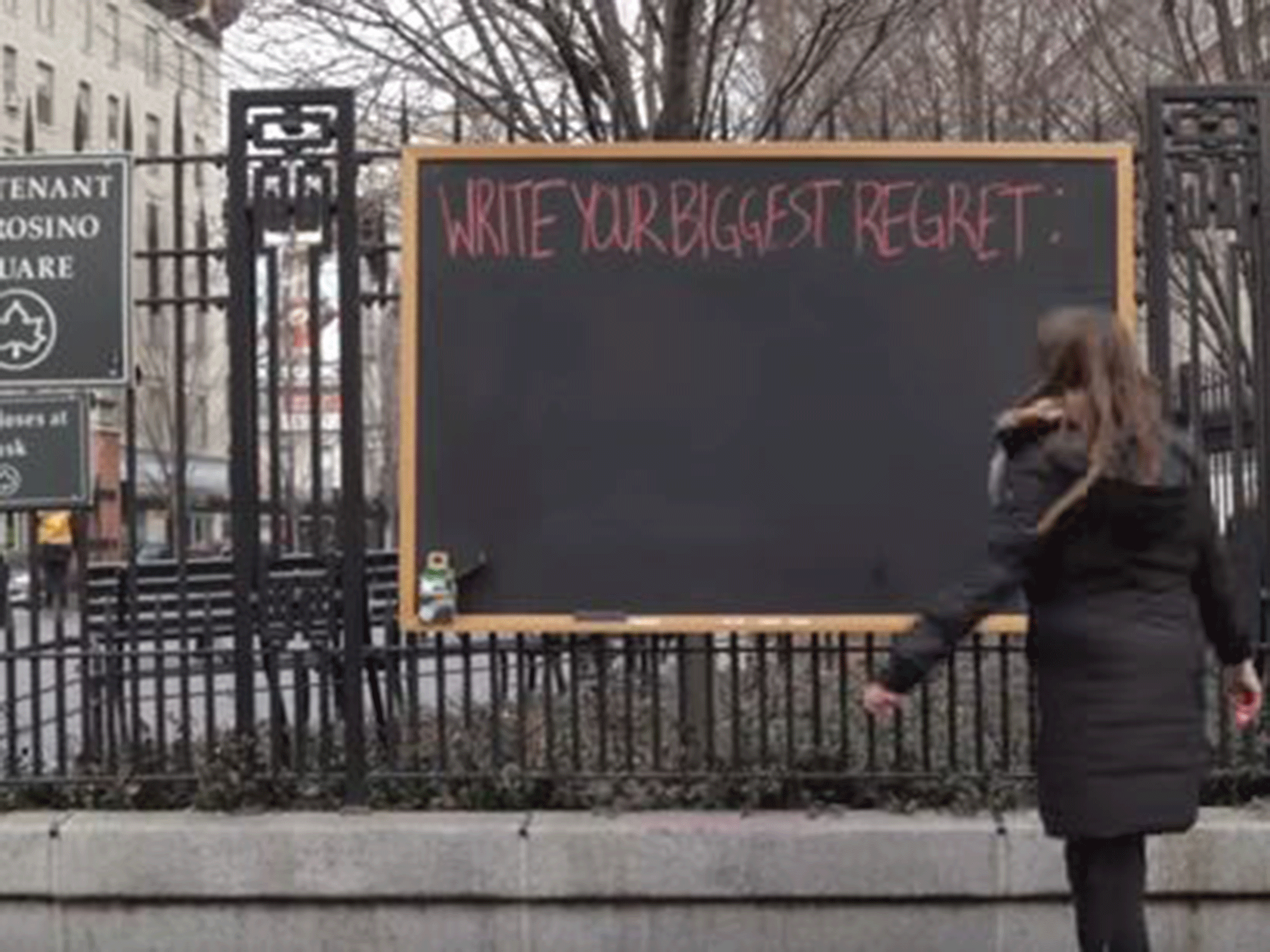 The message was put up in New York City for passers-by to write on