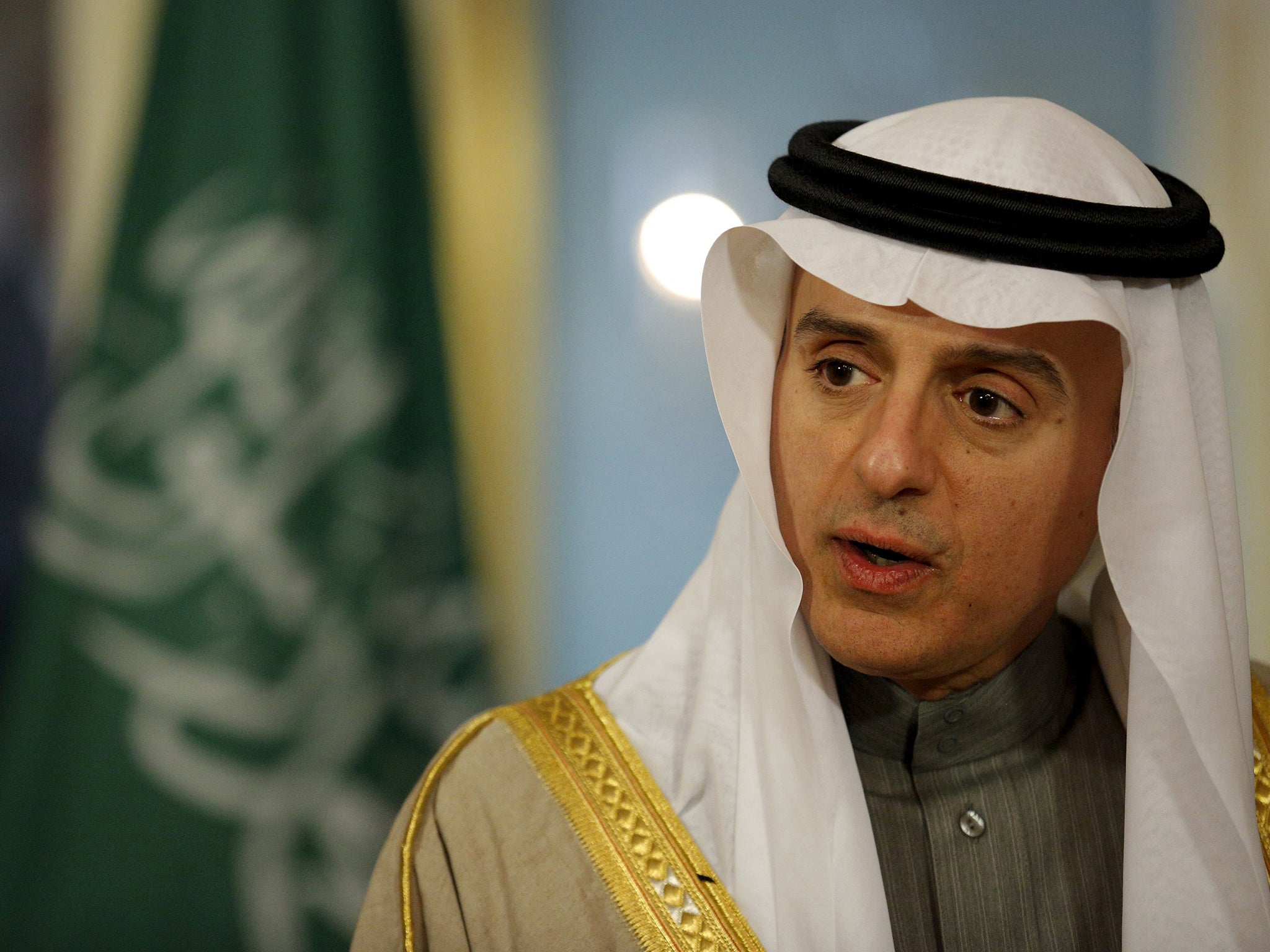 Saudi Foreign Minister Adel al-Jubeir delivers a statement after a meeting with U.S. Secretary of State John Kerry at the State Department in Washington,