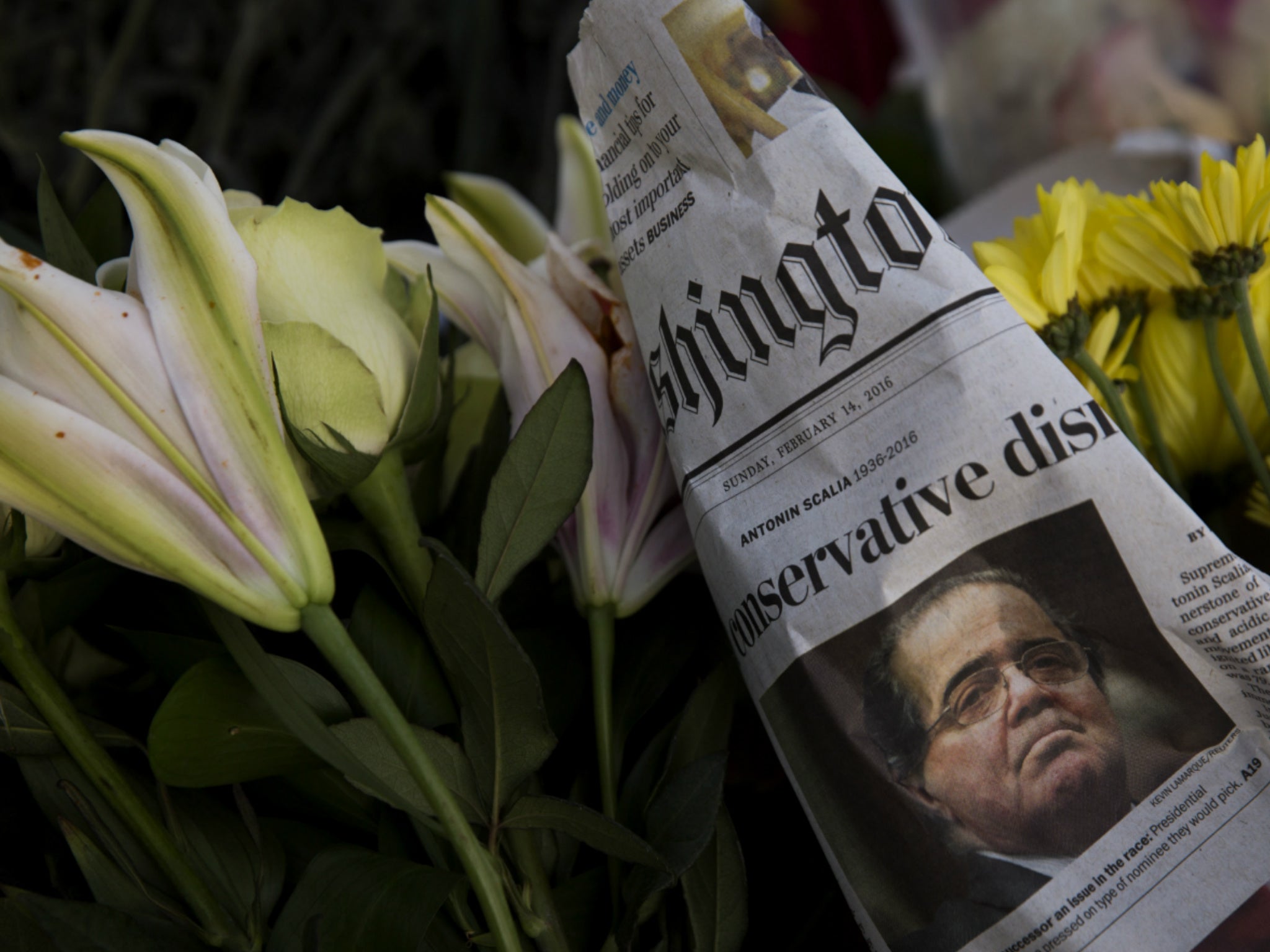 A makeshift memorial for Supreme Court Justice Antonin Scalia is seen at the U.S. Supreme Court, February 14, 2016 in Washington, DC
