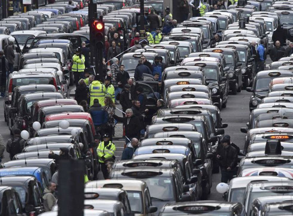 Cab drivers protest against Uber in central London last week