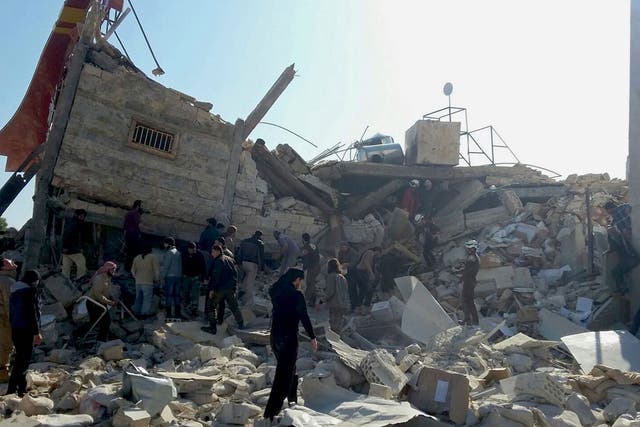 A handout image dated 15 February 2016, provided by the MÈdecins Sans FrontiËres (MSF) or Doctors Without Bordersorganization, showing destruction and rubble at an MSF-supported hospital in Idlib province in northern Syria, largely destroyed in an attack on early 15 February 2016.