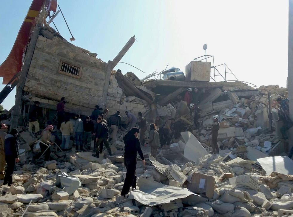 A handout image dated 15 February 2016, provided by the MÈdecins Sans FrontiËres (MSF) or Doctors Without Bordersorganization, showing destruction and rubble at an MSF-supported hospital in Idlib province in northern Syria, largely destroyed in an attack on early 15 February 2016.
