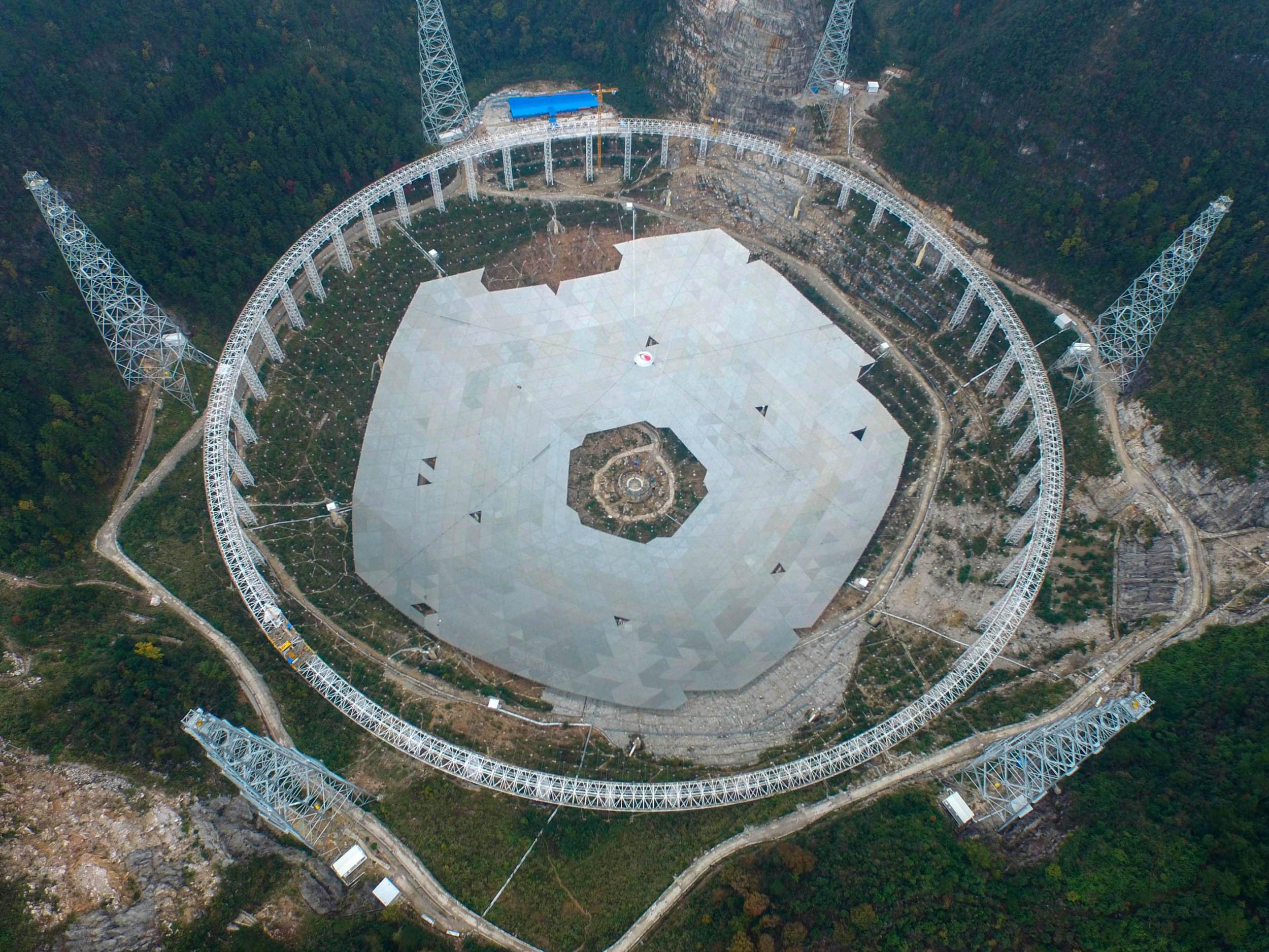 The Five hundred meter Aperture Spherical Telescope (Fast) under construction, Pingtang County, Guizhou Province, China
