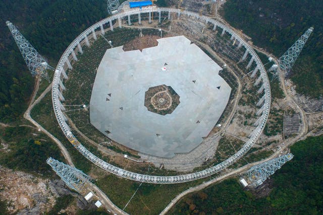 The Five hundred meter Aperture Spherical Telescope (Fast) under construction, Pingtang County, Guizhou Province, China