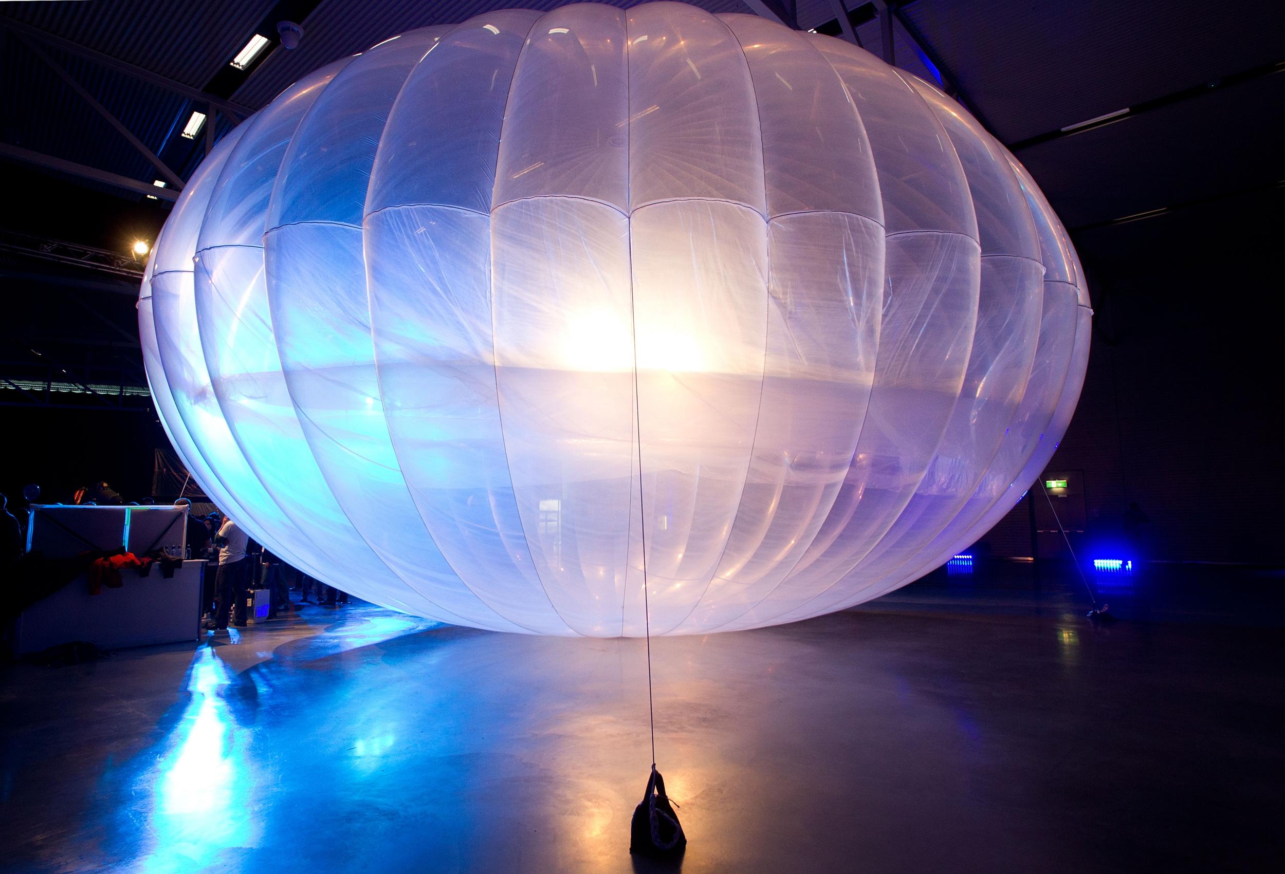 A Google Project Loon balloon is displayed at the Air Force Museum in Christchurch, New Zealand