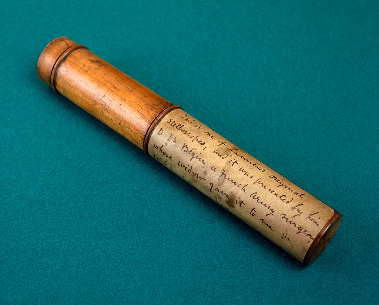 One of the original stethoscopes (c.1820) belonging to Dr Laennec made from wood and brass