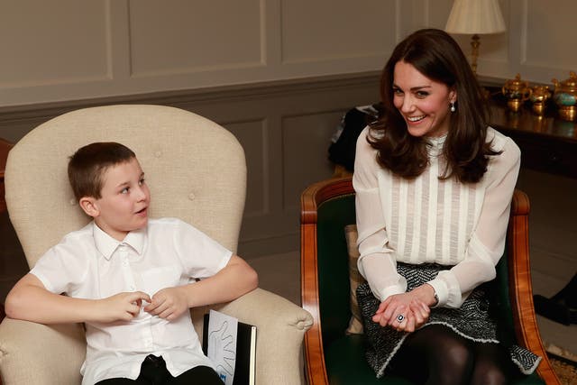Catherine, Duchess of Cambridge chats to Hayden Pearce from the 'Real Truth' video blog that features on the Huffington Post website at Kensington Palace on February 17, 2016 in London, England.