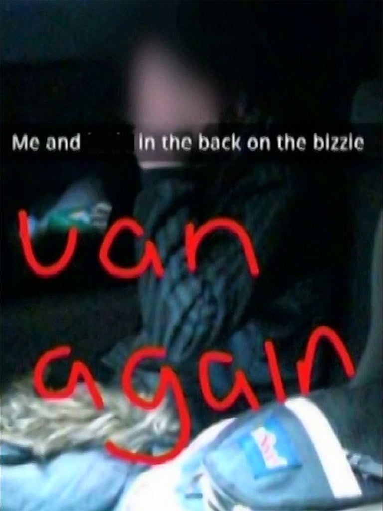 A photograph taken by one of the accused girls while they were getting a lift in the back of a police van, hours after the alleged murder