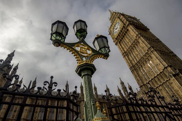 The Palace of Westminster, London, in which the House of Commons and the House of Lords sit