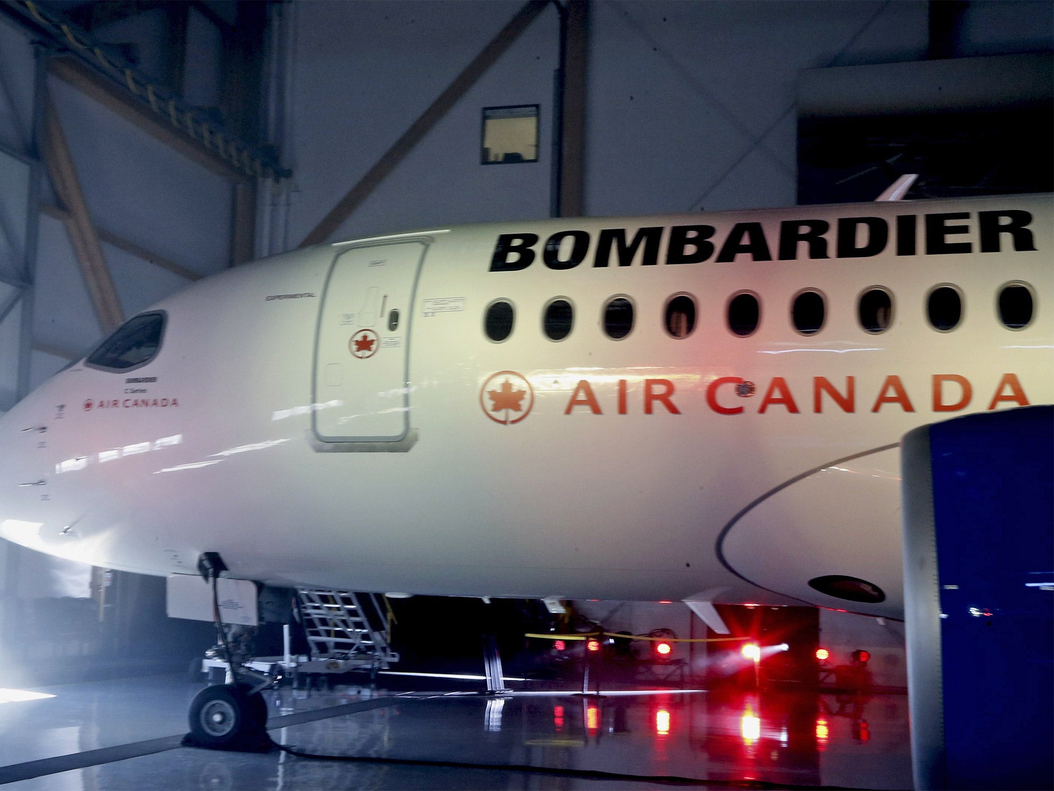 A Bombardier CSeries100 aircraft in Montreal