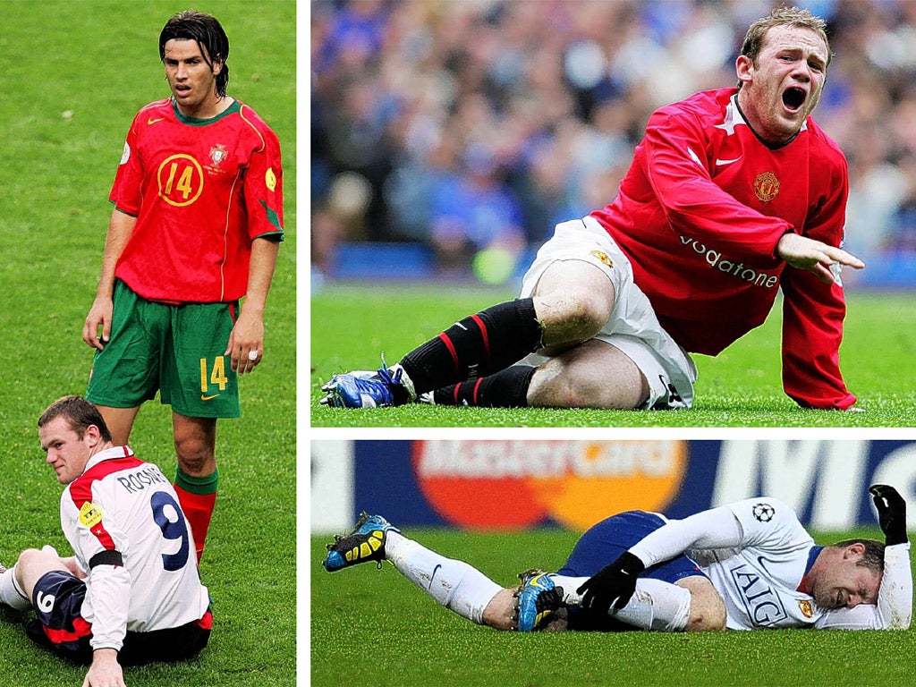 Clockwise from far left: Wayne Rooney suffers an injury at Euro 2004; breaking a metatarsal shortly before the 2006 World Cup; damaging ankle ligaments before the 2010 tournament