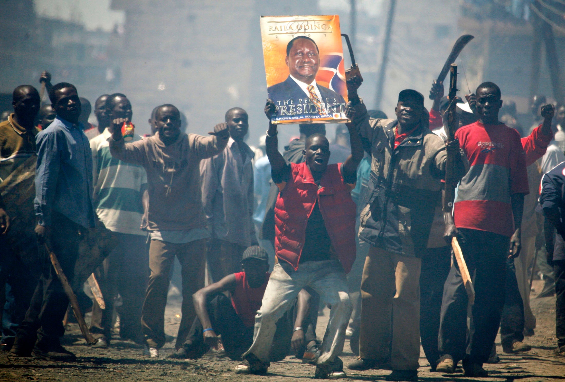 Supporters of Mr Odinga start to protest corrupt elections during 2008 in a conflict which brought the country to the brink of civil war