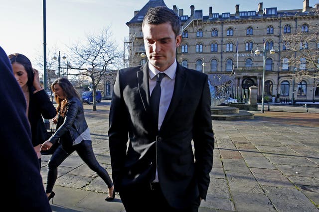 England footballer Adam Johnson, who has been capped 12 times, arrives at Bradford Crown Court