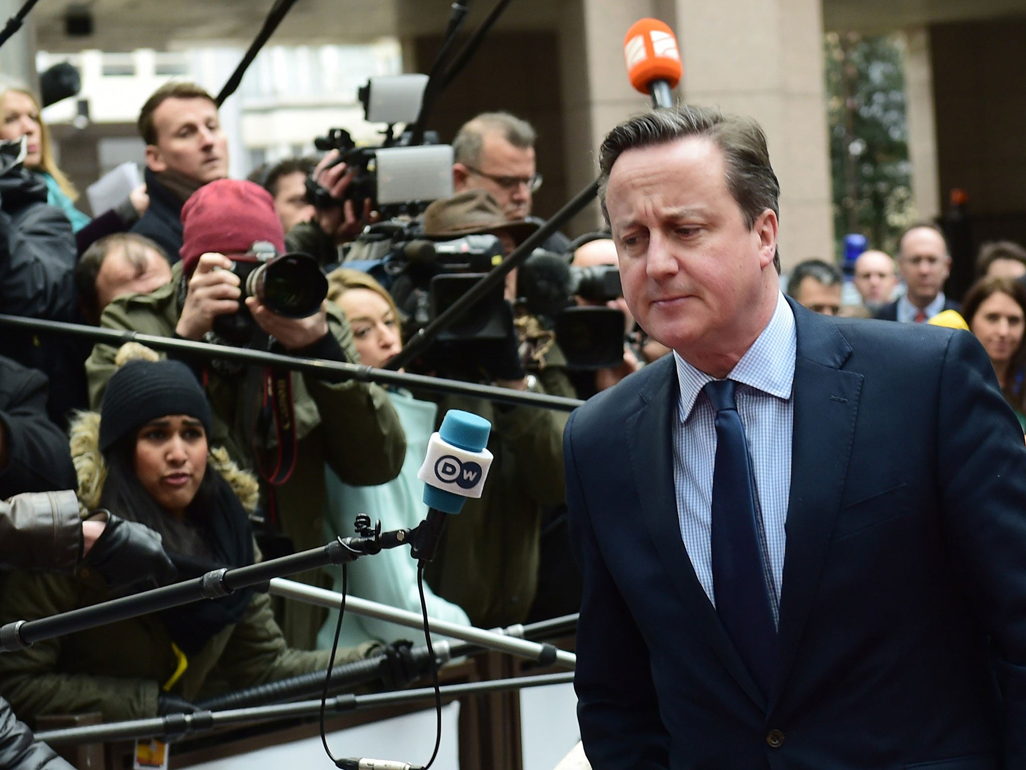 Britain’s Prime Minister David Cameron arrives for an EU summit meeting, at the European Union headquarters in Brussels