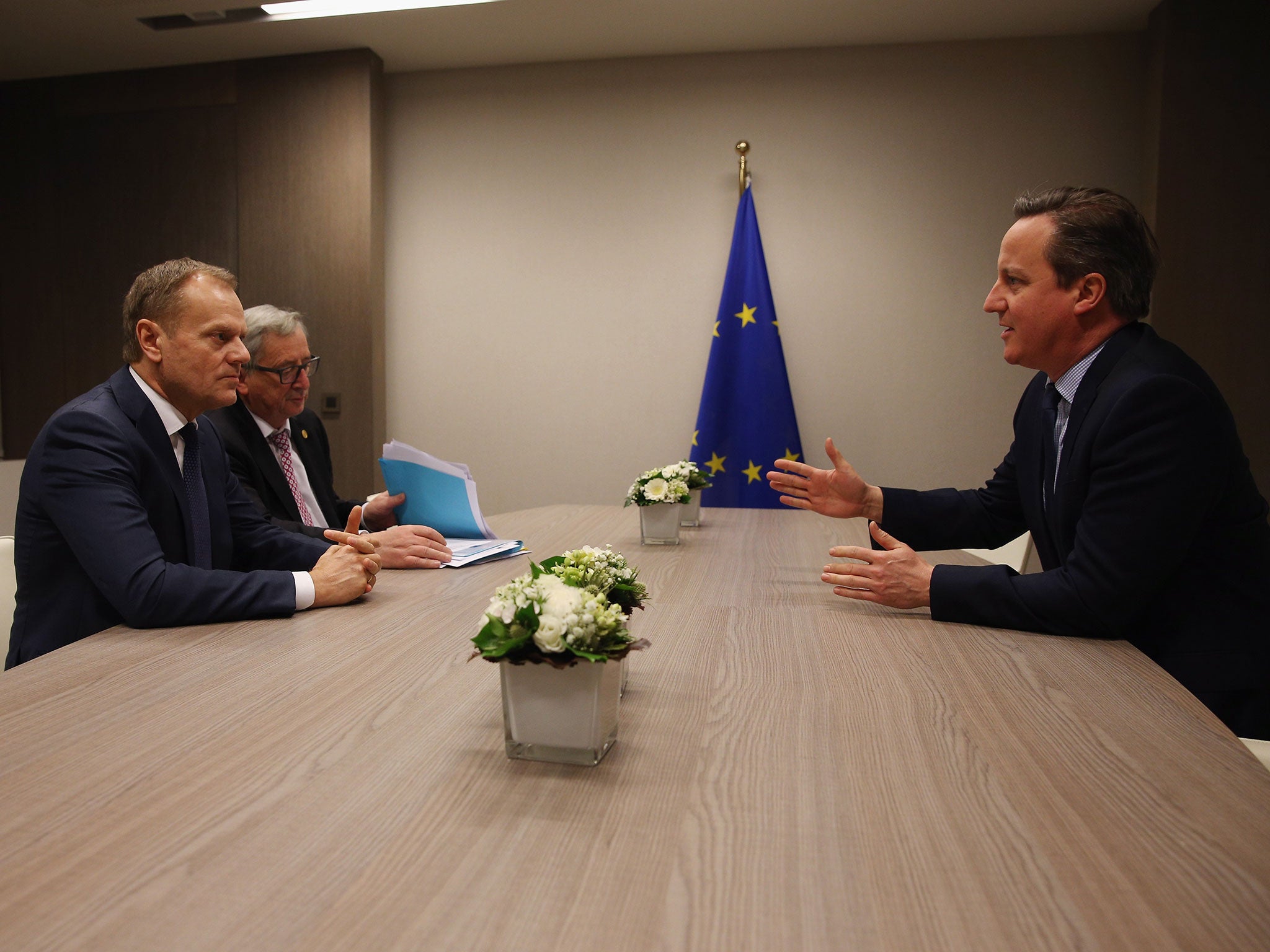 David Cameron meets with Donald Tusk and Jean-Claude Juncker