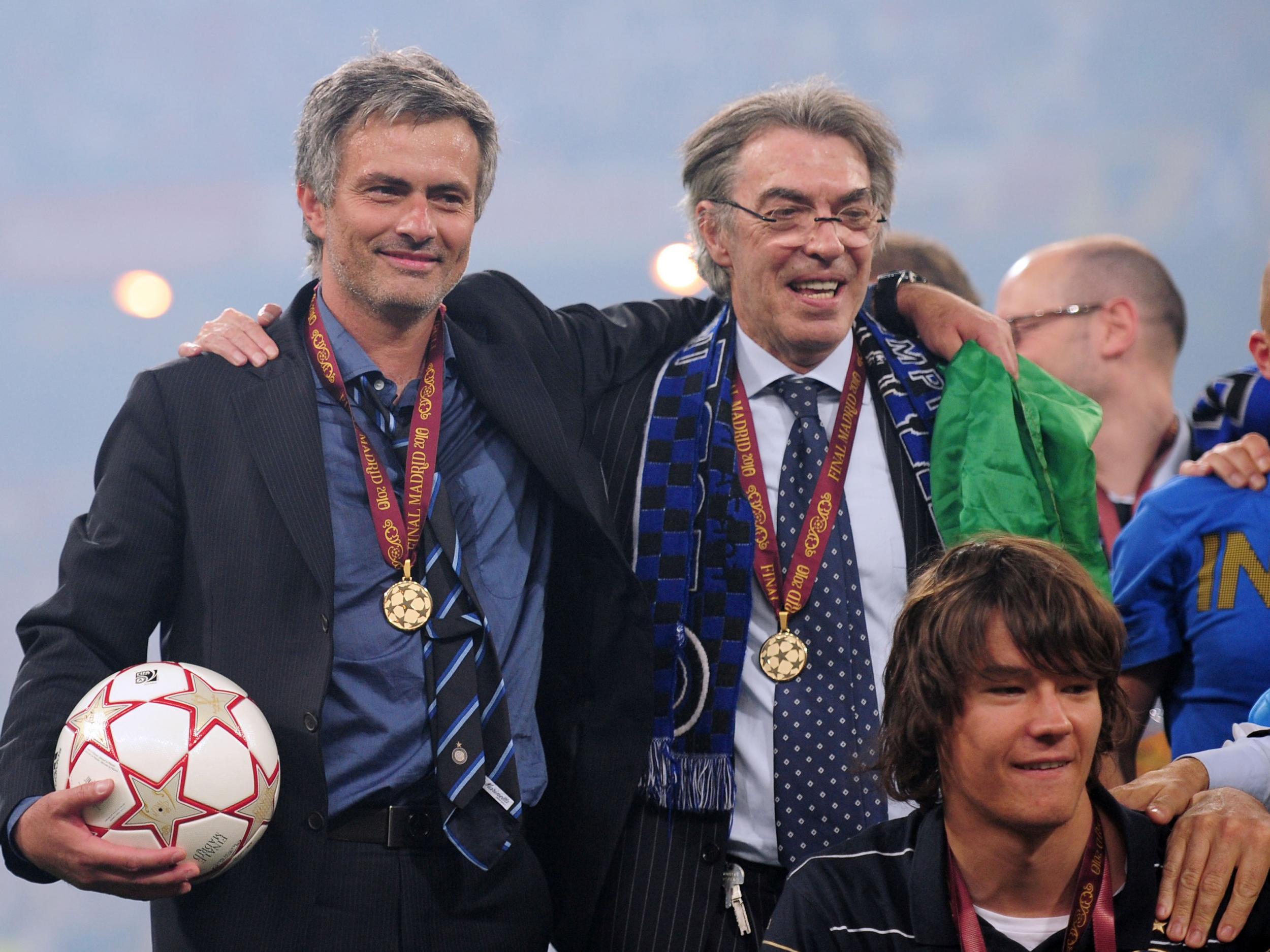 Jose Mourinho and Massimo Moratti celebrate Inter's Champions League triumph in 2010