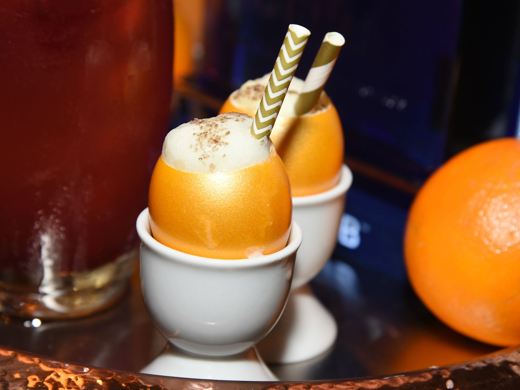 Whisky foam cocktails served in gold eggs at the Governors Ball