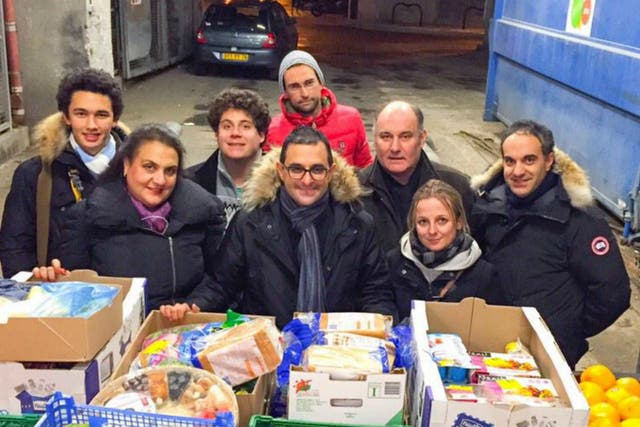 The author with friends and volunteers with saved supermarket food in Courbevoie