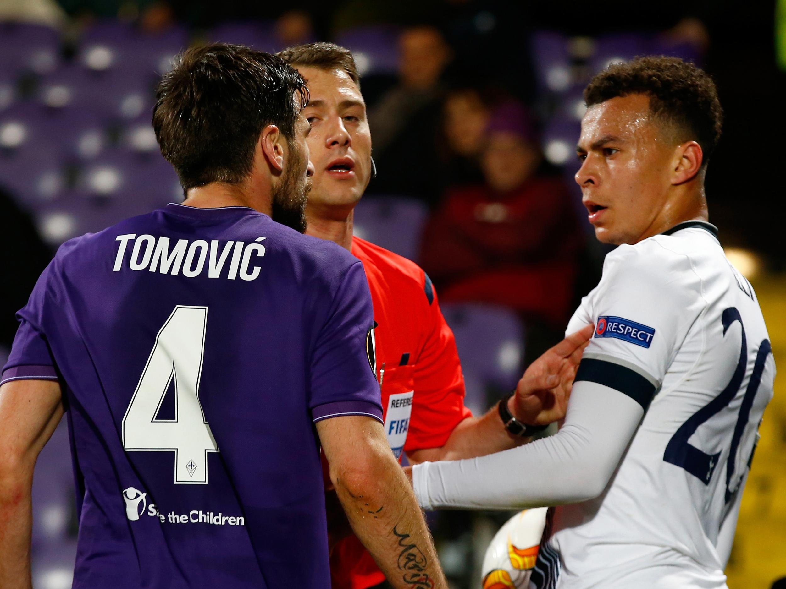 Dele Alli is confronted for his kick incident in Florence