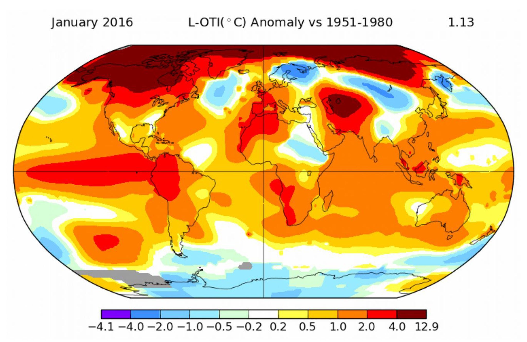 Temperature anomalies for January, 2016 (NASA Goddard Institute for Space Studies)