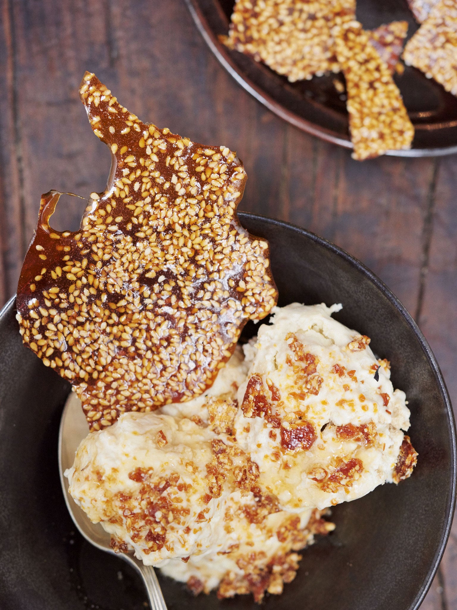 Halva honey ice cream with sesame brittle