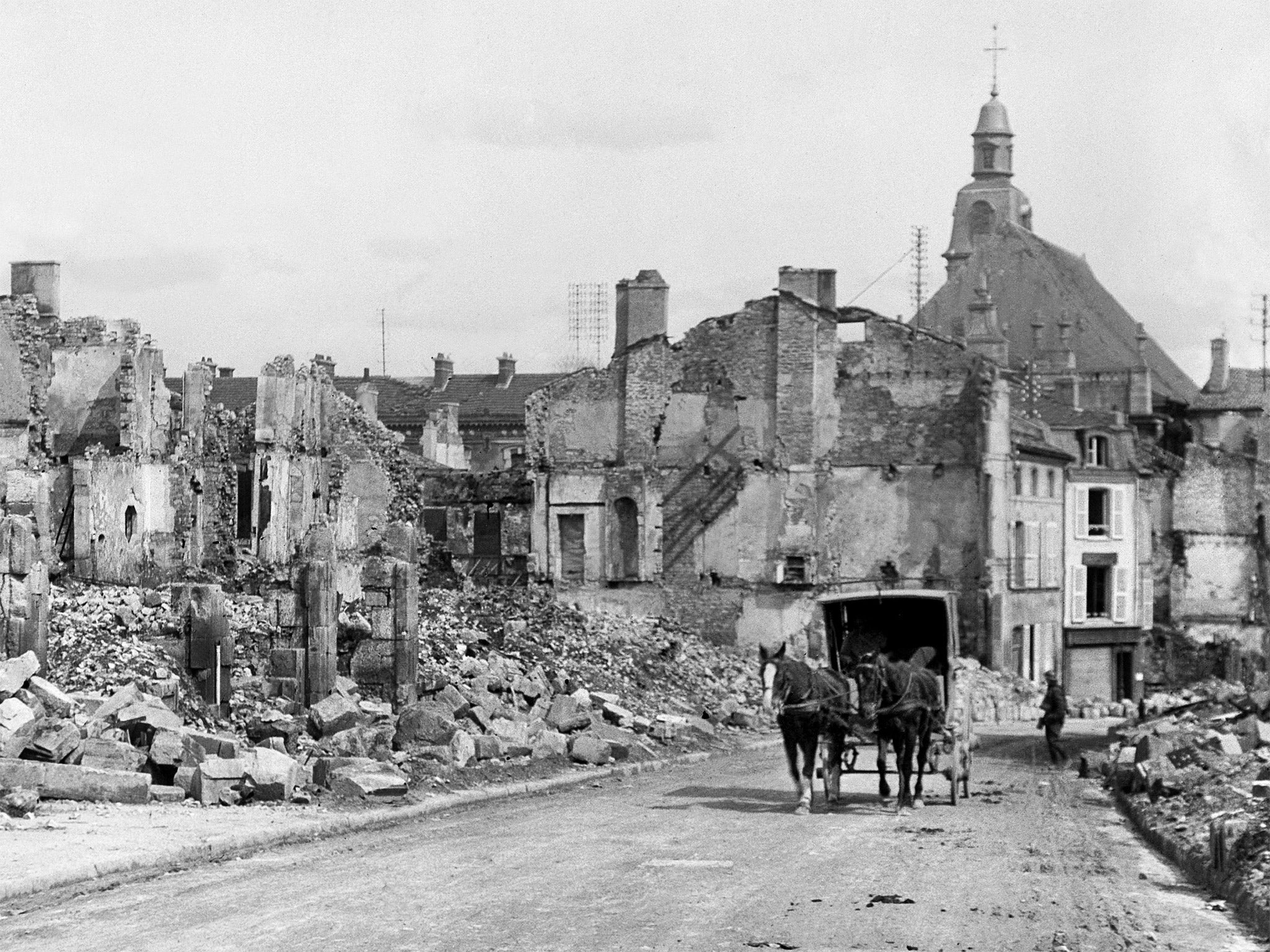 The ruins of the town of Verdun in 1916. The town was rebuilt but the villages on the ridge were declared dead
