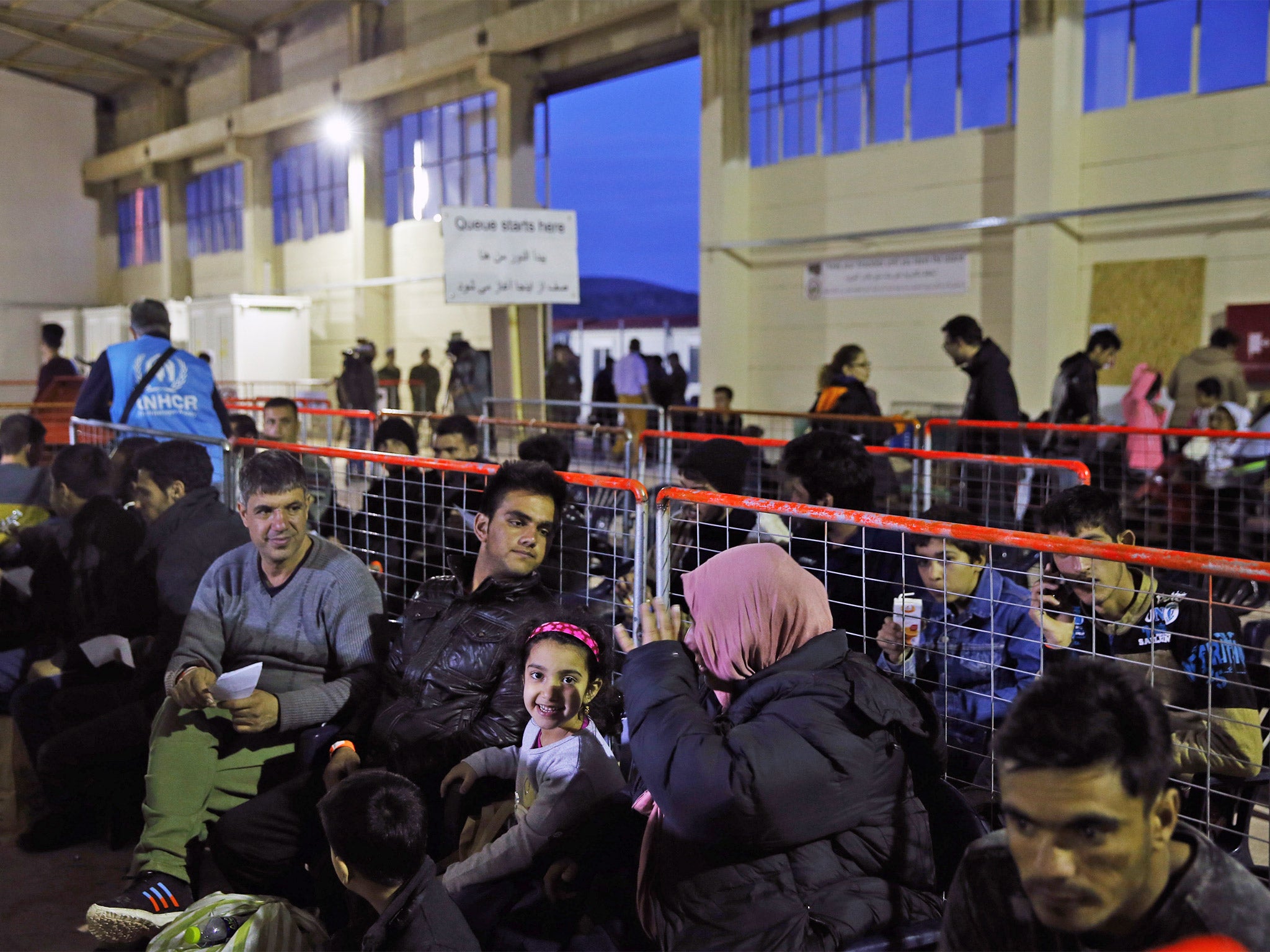 Refugees at a hospitality centre, set up at the behest of the EU, on the Greek island of Chios