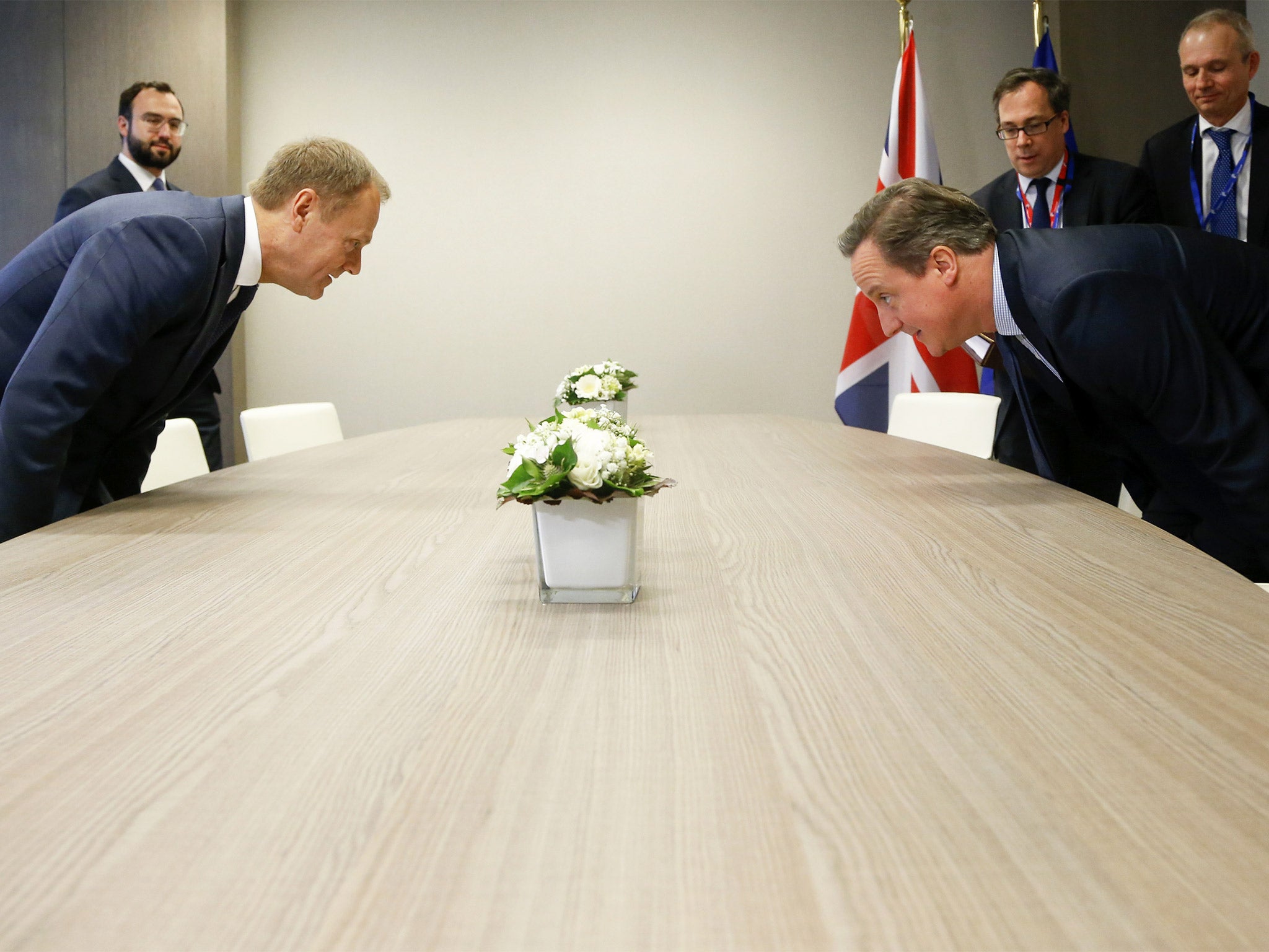 David Cameron and the European Council President Donald Tusk get down to business in Brussels