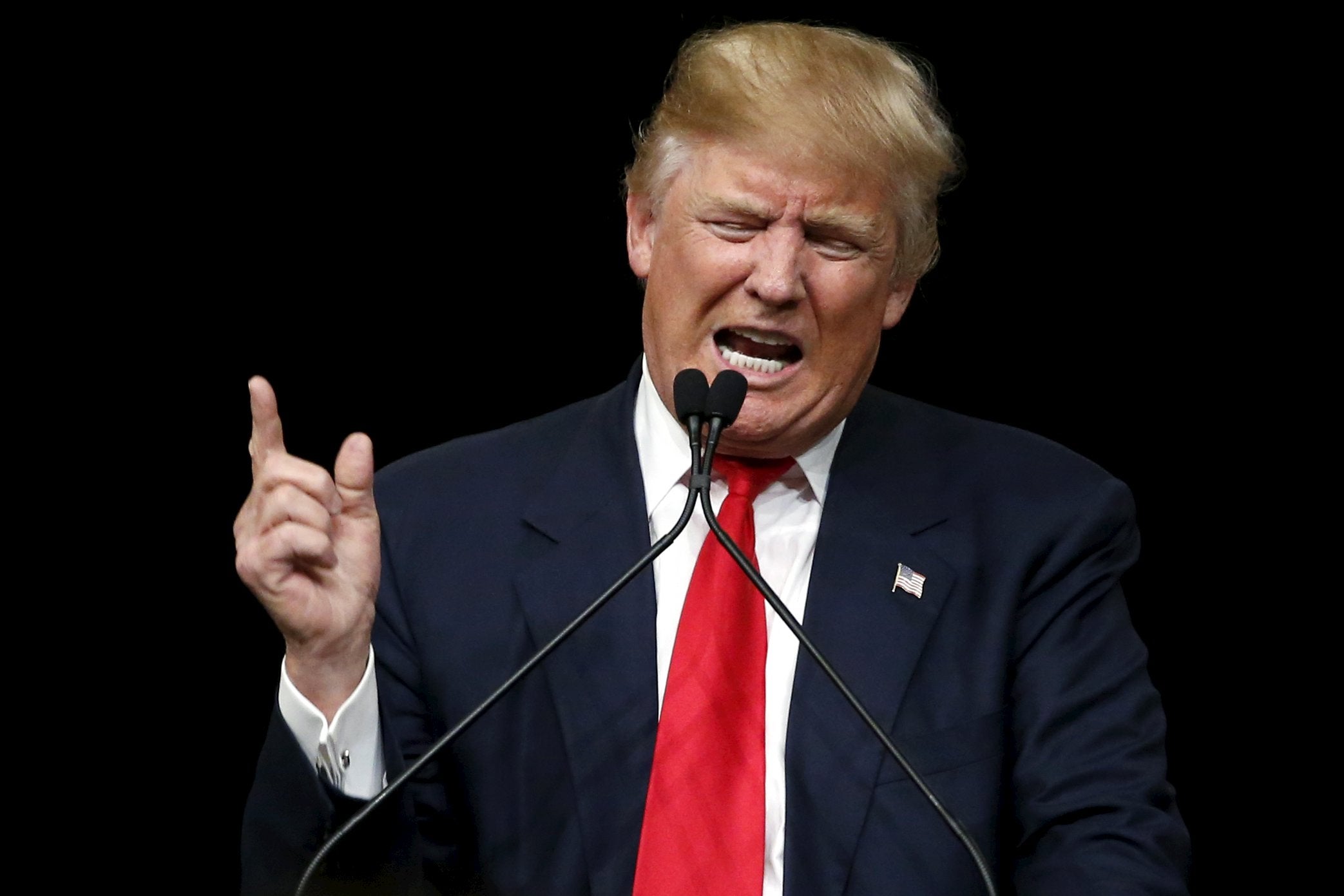 Donald Trump holds a rally with supporters at the convention center in North Charleston, South Carolina