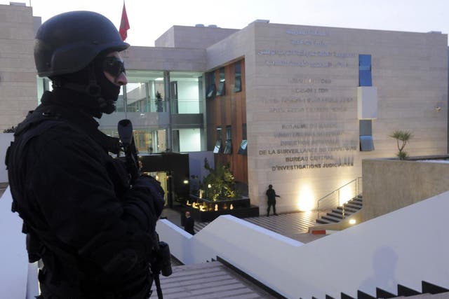A guard stands outside Morocco's Central Bureau of Judicial Investigation (BCIJ) in 2015