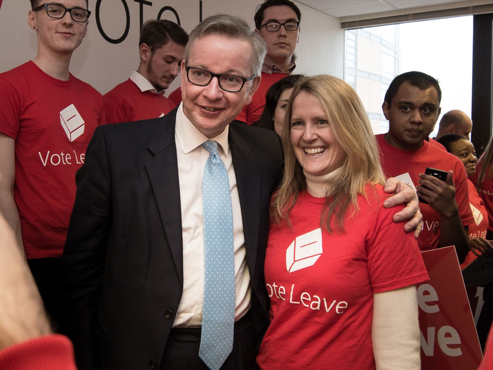 Michael Gove with Vote Leave activists at the event in London