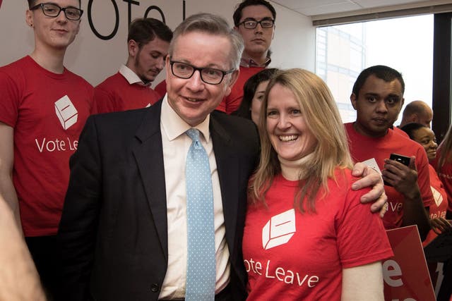 Michael Gove with Vote Leave activists at the event in London