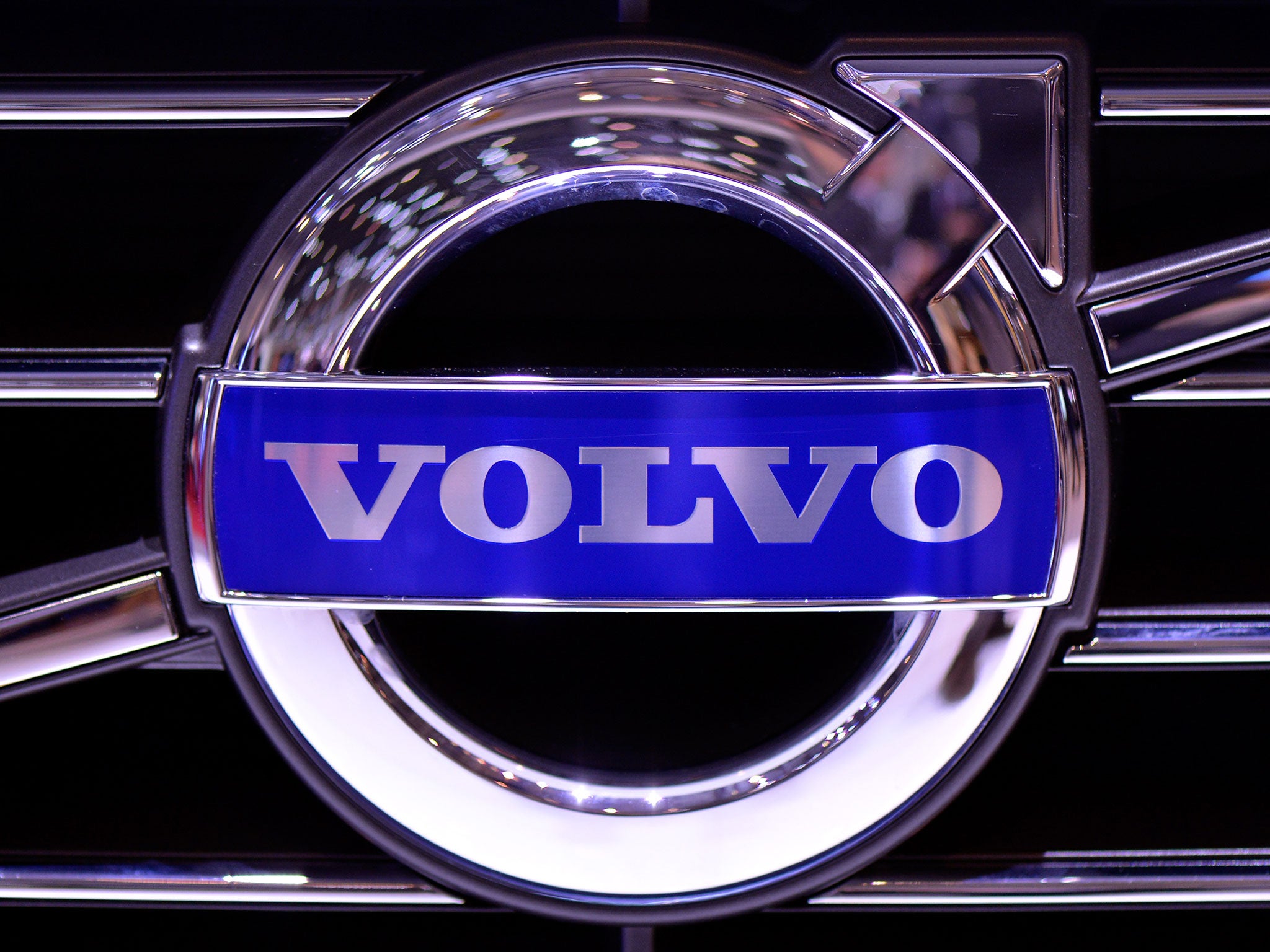 The Volvo logo is seen during the 83rd Geneva Motor Show on March 6, 2013 in Geneva, Switzerland.